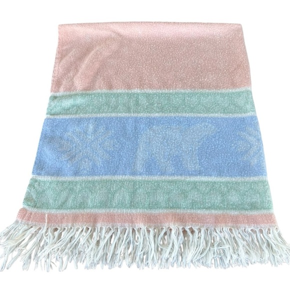 Vintage Fieldcrest Winter Theme Woven Blanket Polar Bear Snowflake Fringe Pastel - Picture 4 of 13